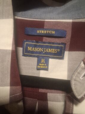 Mason James Men’s Short-Sleeve Check Shirt - White & Maroon